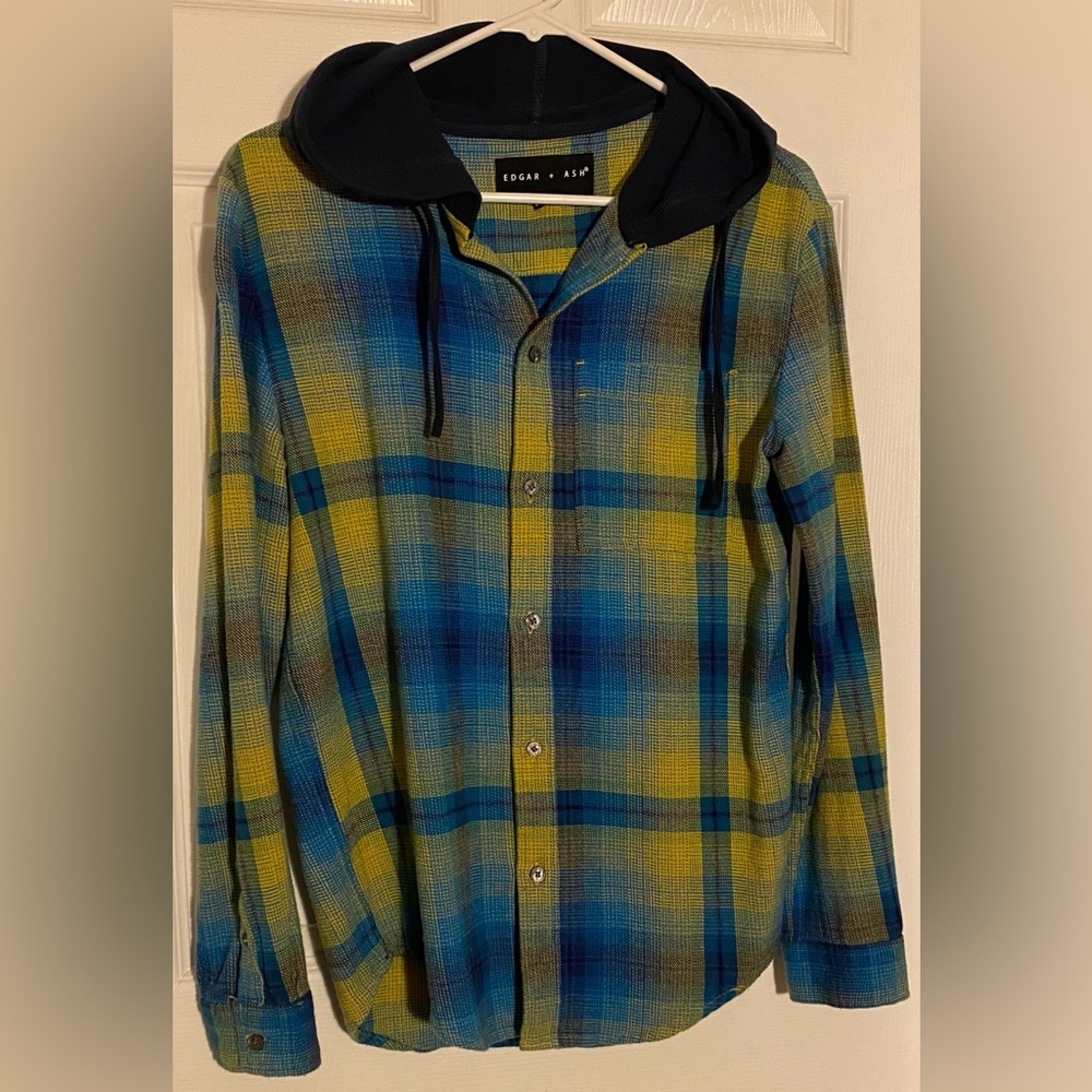 Edgar + Ash Navy Blue & Yellow Hooded Flannel